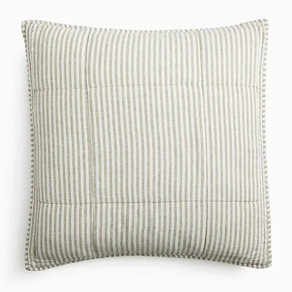 WEST ELM | NEW | European Linen Classic Stripe Euro Sham, Cedar Stripe Set of 3